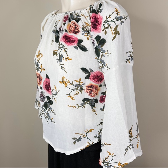OFF THE SHOULDER boho floral blouse M cream - Picture 3 of 9